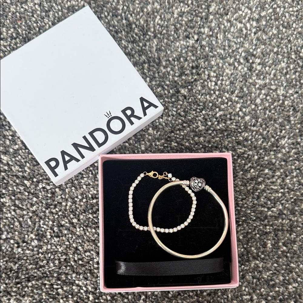 Pandora Silver and Gold tennis Bracelet Duo